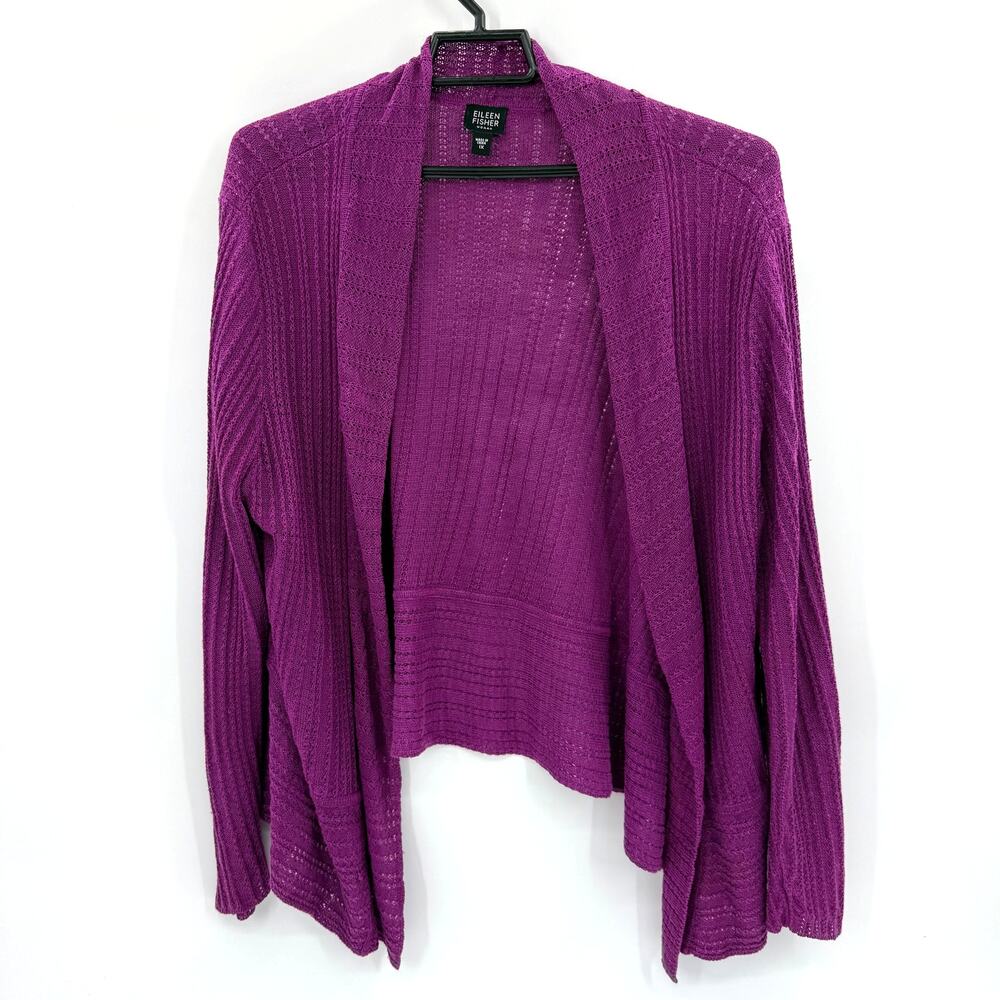 Eileen Fisher Purple Open-Front Lightweight Cardigan